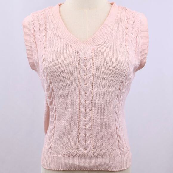 Carriage Court Jackets & Blazers - Vintage Carriage Court Pink Cable Knit Sweater Vest USA Made 100% Cotton Small